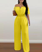 Dames off-shoulder jumpsuit - stijlvolle elastische taille, veelzijdige outfit voor casual en avondlook