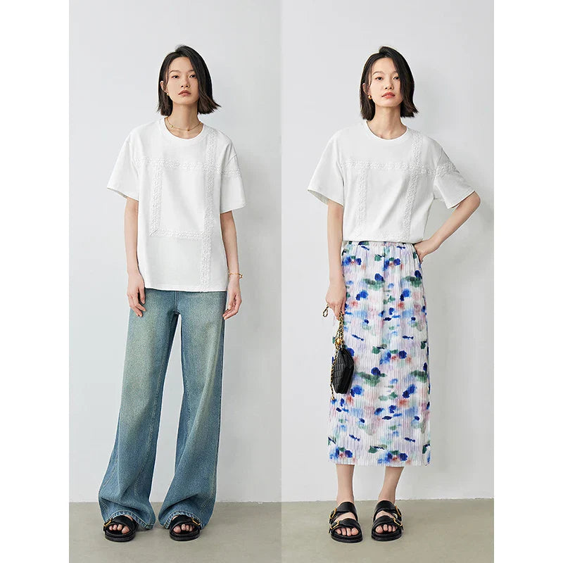 Witte T-shirt met delicaat borduurwerk - Bakkermode.nl