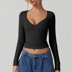 Fitted longsleeve top - elegante dames met v-hals