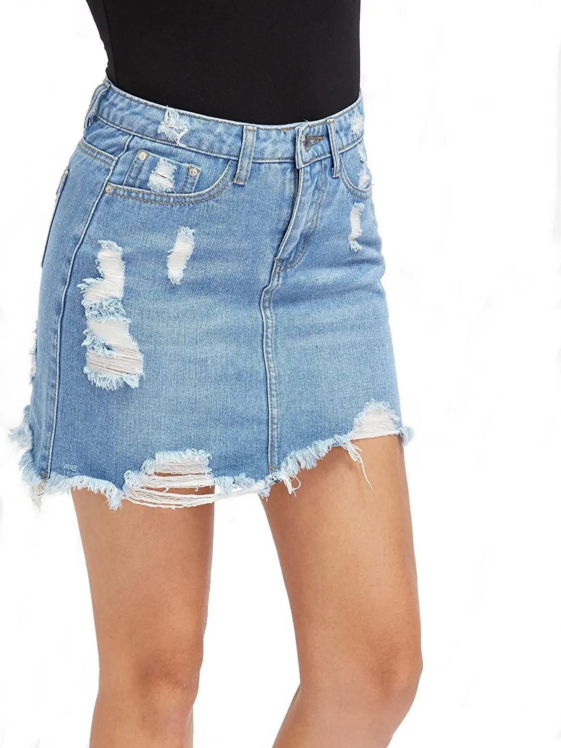 Versleten denim mini rok - Bakkermode.nl
