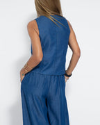 2-delige linnen wijde broek en vest - stijlvolle dames zomeroutfit