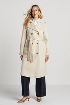 Trenchcoat - dames wollen jas met dubbele rij knopen en afneembare riem en stormflap - Bakkermode.nl