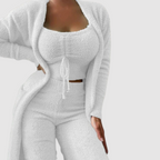 2-delige lounge set - pluizige damescardigan en crop top ensemble