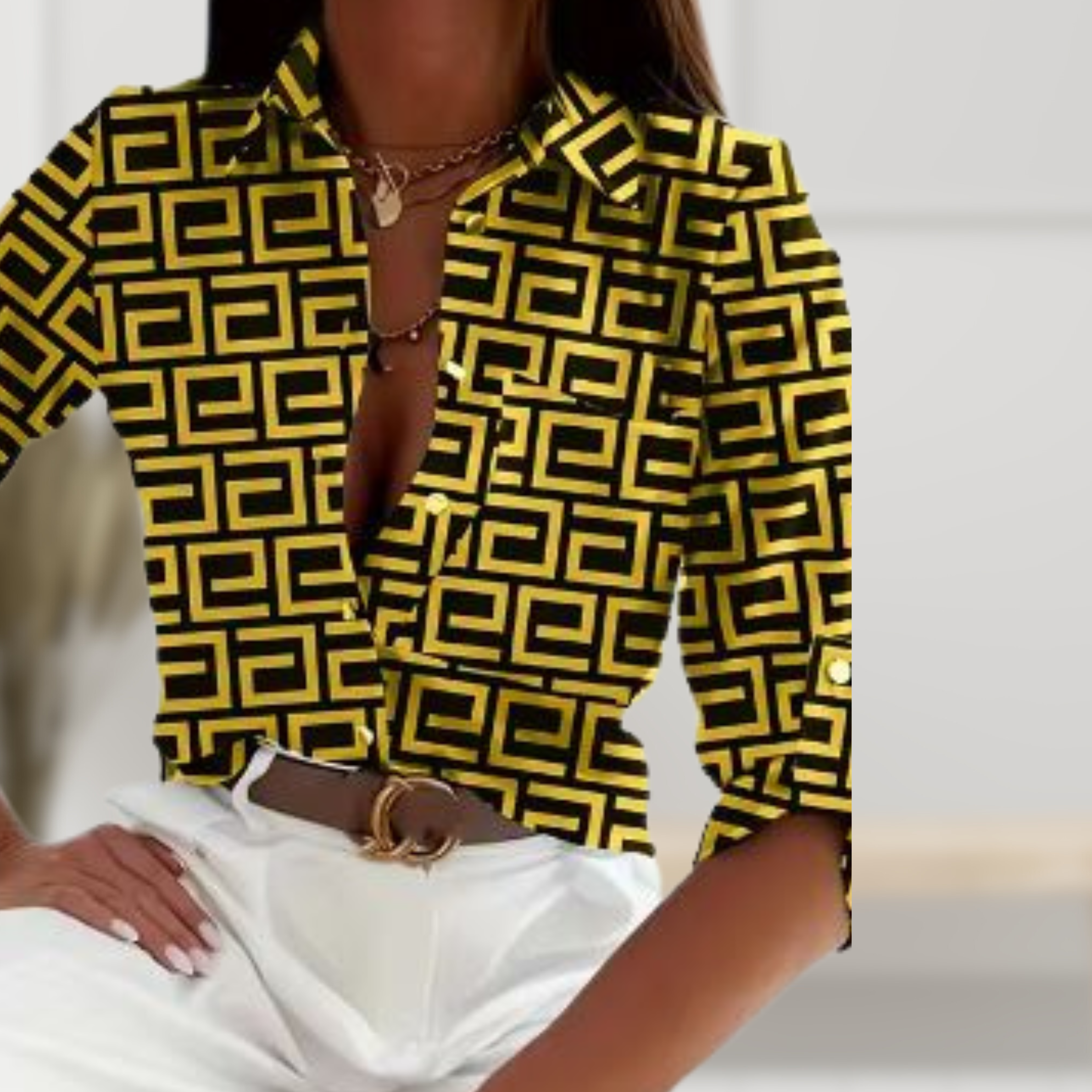 Dames blouse met print - stijlvol griekse patroon top