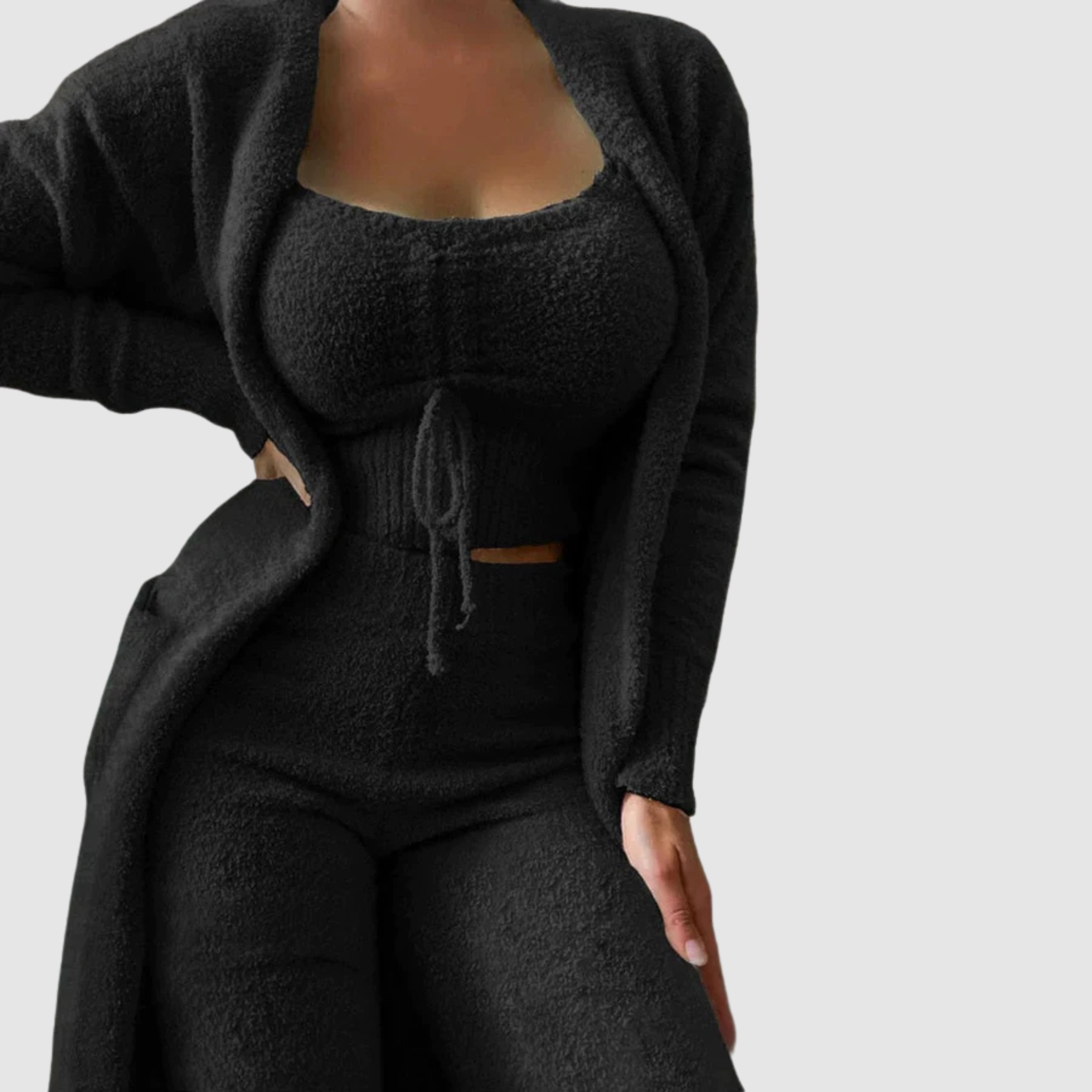 2-delige loungedชุด - vrouwelijke plush cardigan en crop top set