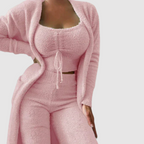 2-delige loungedชุด - vrouwelijke plush cardigan en crop top set