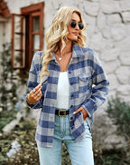 Dames tops relaxed fit blauwe geruite blouse - oversized flanel voor casual look