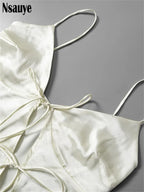 Satijnen tie up holle crop top - Bakkermode.nl