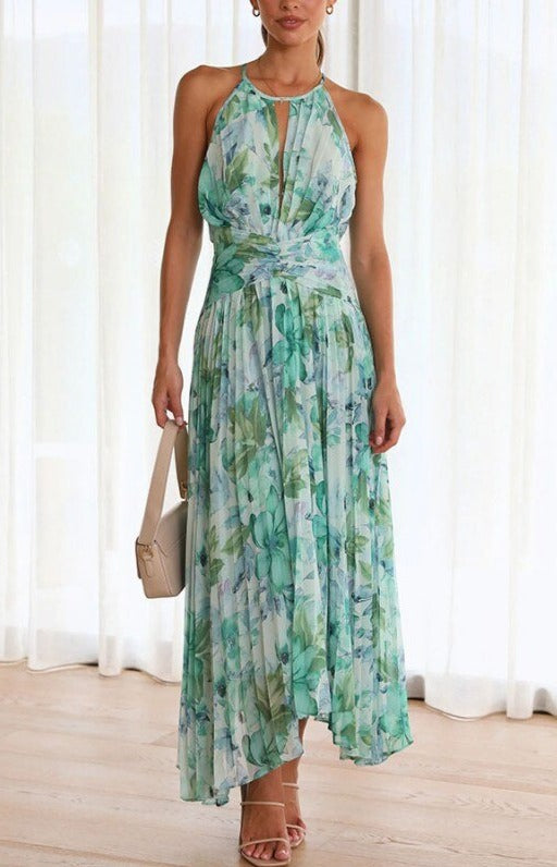 Lichtgroene bloemen maxi jurk - elegante zomermode voor dames