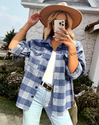 Dames tops relaxed fit blauwe geruite blouse - oversized flanel voor casual look