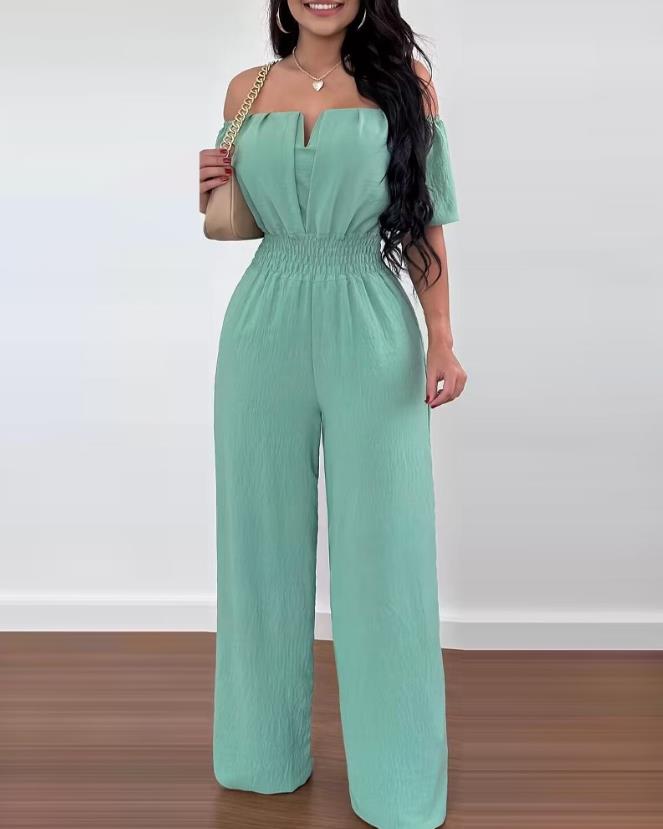 Dames off-shoulder jumpsuit - stijlvolle elastische taille, veelzijdige outfit voor casual en avondlook