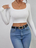 Geribbelde lange mouw crop top - vrouwelijke fitted top