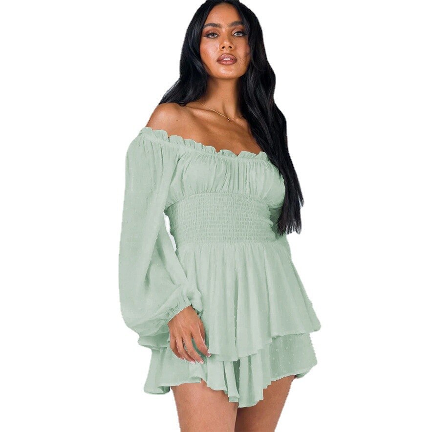 Vrouwen off-shoulder jurk - elegante geplooide mini jurk