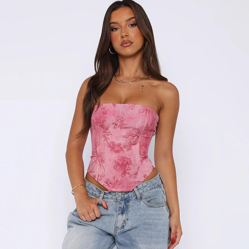 Roze strapless korset top - Bakkermode.nl