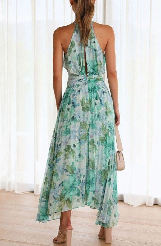 Lichtgroene bloemen maxi jurk - elegante zomermode voor dames