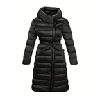 Dames lange pufferjas - elegante zwarte winterwrap