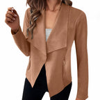 Dames suede blazer - stijlvolle open voorkant jas voor elke gelegenheid