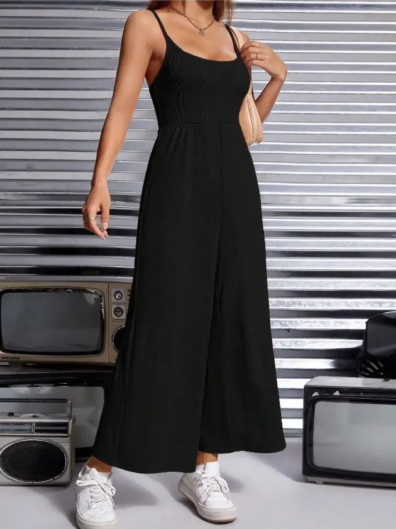 Dames jumpsuit met chique wijde pijpen - casual zwart zomermode voor elke gelegenheid