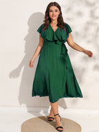 Dames midi wikkeljurk met ruches - elegante outfit voor elke gelegenheid