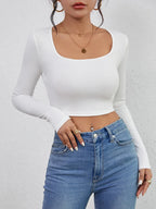 Geribbelde lange mouw crop top - vrouwelijke fitted top