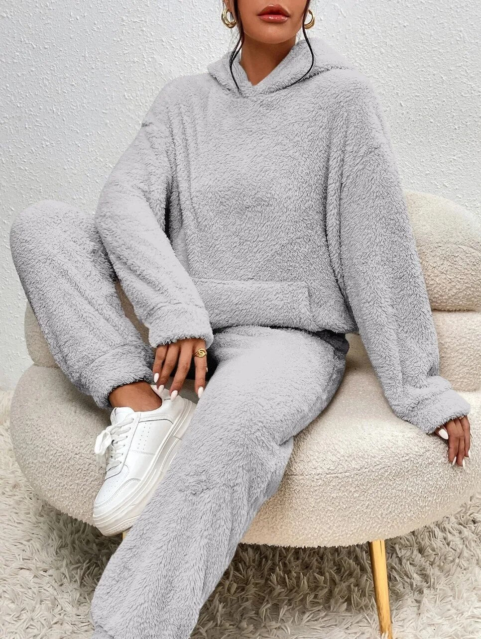 2-delige teddy tracksuit set - ultra-zachte dames loungewear met capuchon