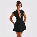 Zwarte blazerjurk met diepe V-hals - Bakkermode.nl