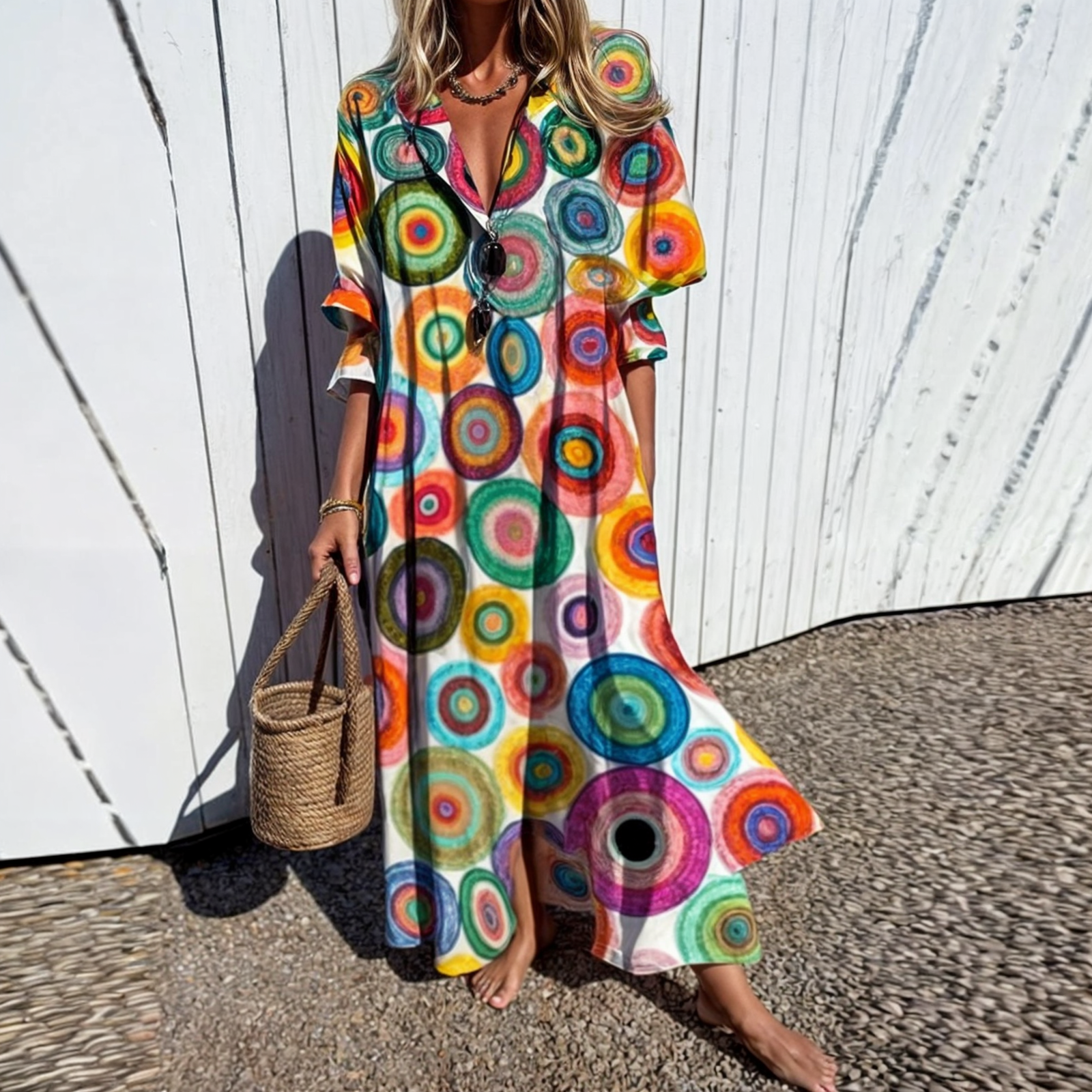 Dames casual maxi jurk - relaxte boho stijl in lichte katoenmix - voor dagelijks gebruik