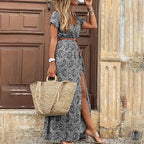 Dames maxi jurk boho chic met lange mouwen - elegante zijsplit voor casual stijl