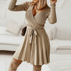 Dames casual a-lijn jurk met ribbel-overslagdesign - elegante avondmode