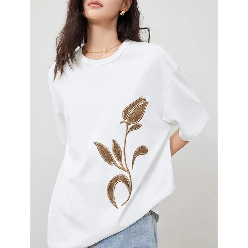 Casual wit t-shirt met bloemenprint voor vrouwen - Bakkermode.nl