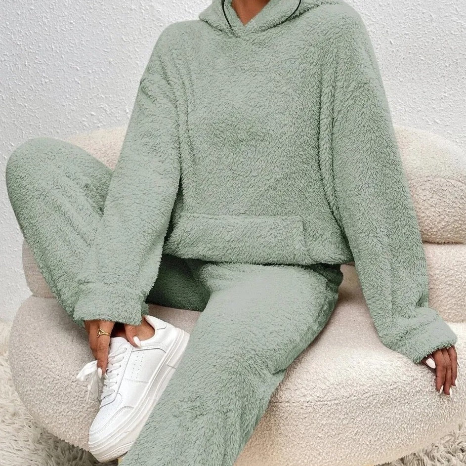 2-delige teddy tracksuit set - ultra-zachte dames loungewear met capuchon