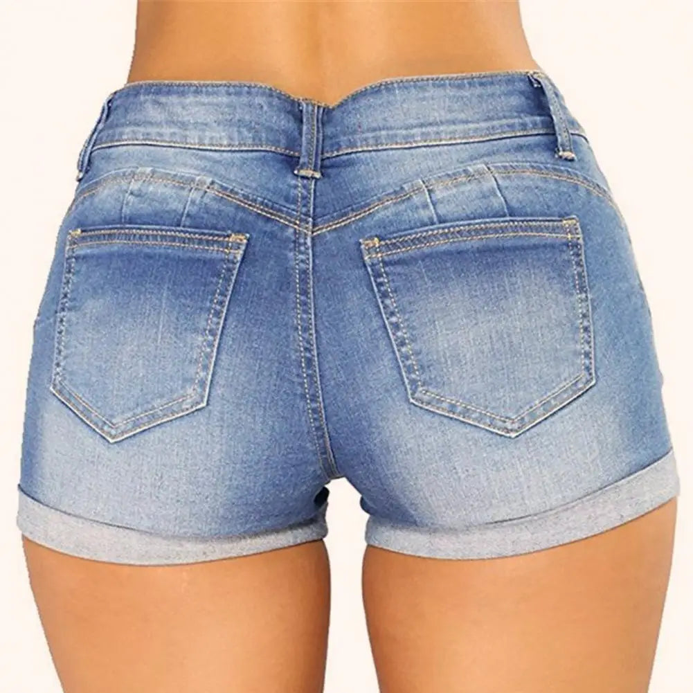 Gescheurde denim shorts met omgeslagen zoom - Bakkermode.nl