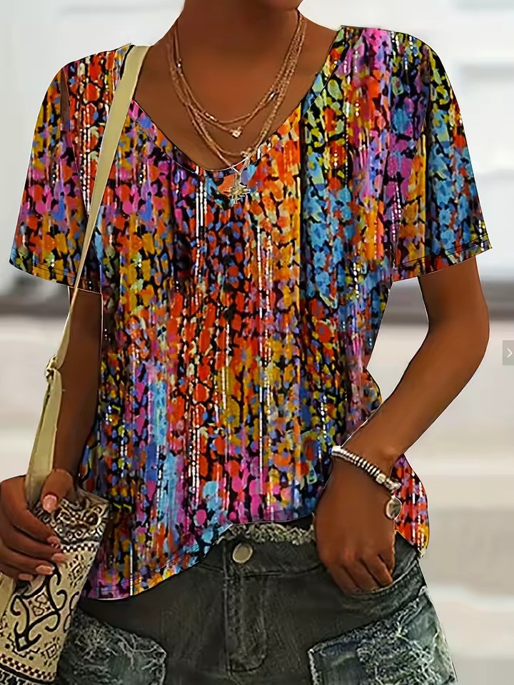 Dames t-shirt met ontspannen pasvorm - modieuze v-hals casual top voor dagelijks gebruik