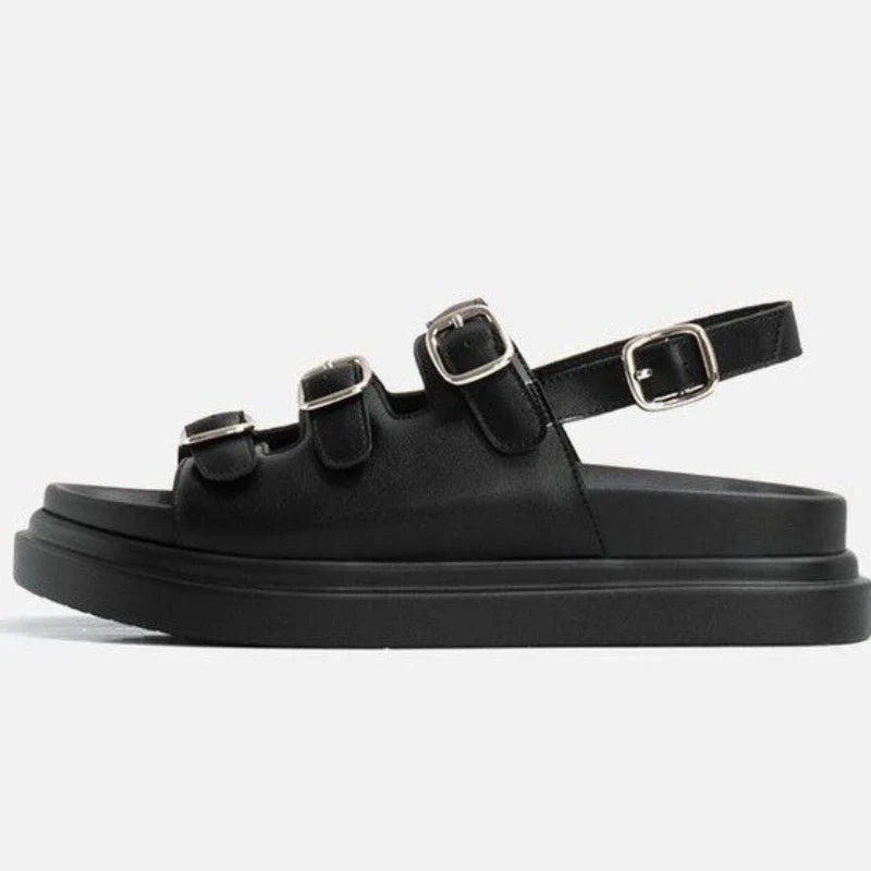 Zwarte sandalen met drie gespen - Bakkermode.nl