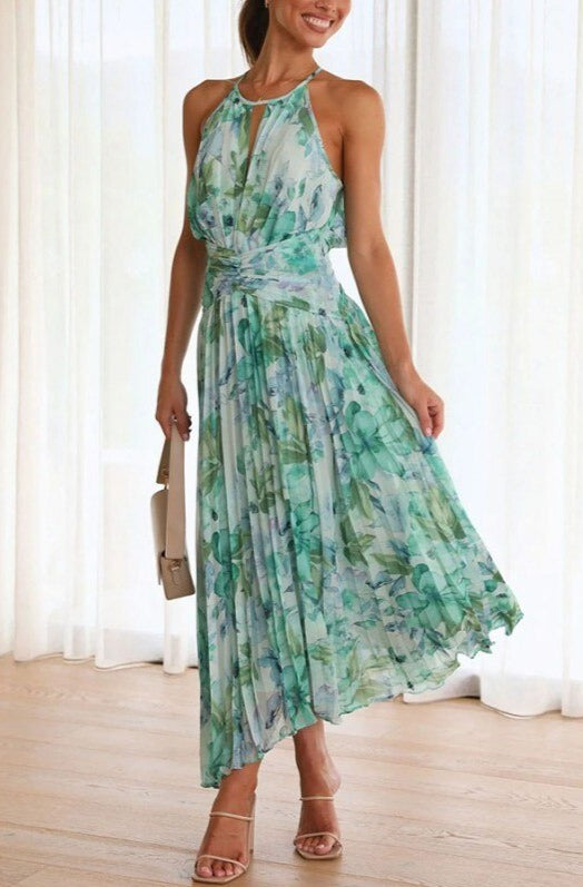 Lichtgroene bloemen maxi jurk - elegante zomermode voor dames