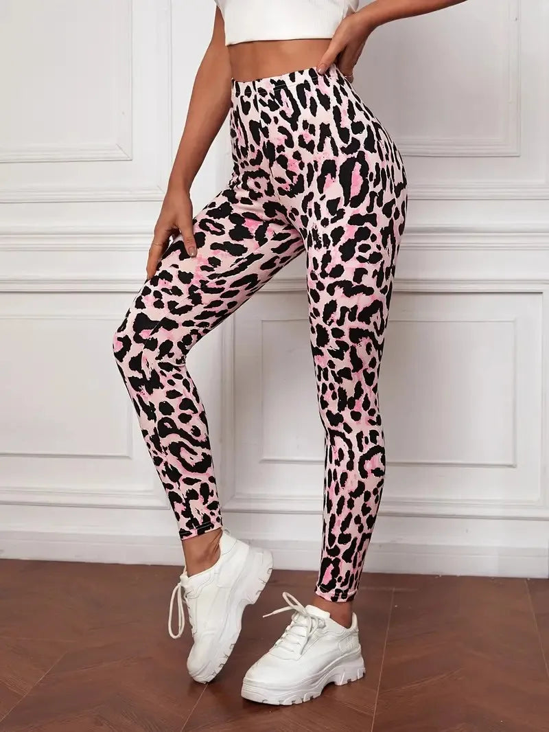 Roze luipaardprint leggings - Bakkermode.nl