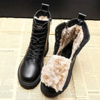 Warme dames veterlaarzen - gevoerde winterboots met rits en stevige zool - Bakkermode.nl