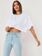 Casual crop t-shirt voor dames - Bakkermode.nl