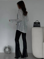 Zilveren pailletten blouse - Bakkermode.nl