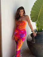 Strapless maxi-jurk met kleurrijke luipaardprint - Bakkermode.nl