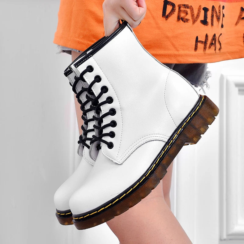 Lace-up enkelboots - trendy witte platform schoenen voor dames