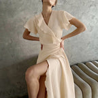 Romantische maxi-jurk met ruches - Bakkermode.nl