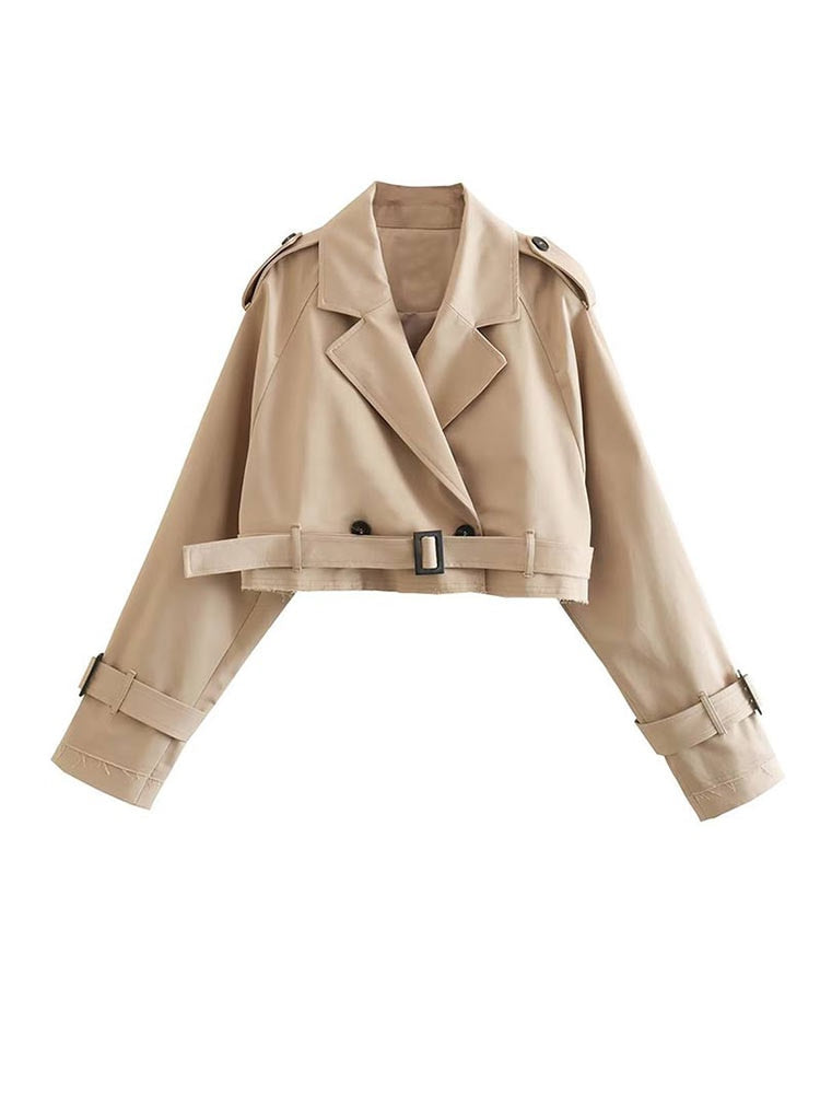 Dames cropped trenchcoat - stijlvolle lichte beige jas voor casual of zakelijke looks - veelzijdige outerwear voor elke gelegenheid