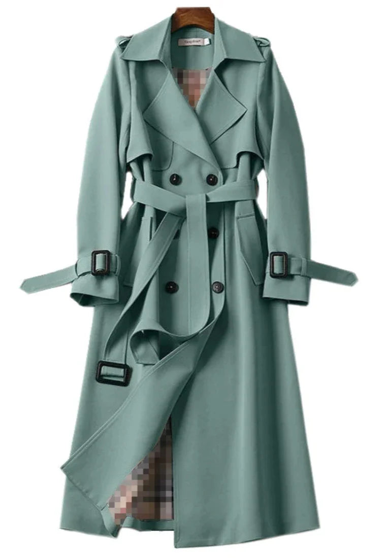 Trenchcoat met dubbele knopenrij voor dames - lange jas met ceintuur - Bakkermode.nl