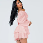 Vrouwen off-shoulder jurk - elegante geplooide mini jurk