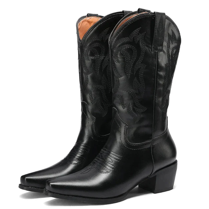 Rode en zwarte halfhoge cowboylaarzen met bloemenborduursel – elegantie & westernstijl voor dames - Bakkermode.nl