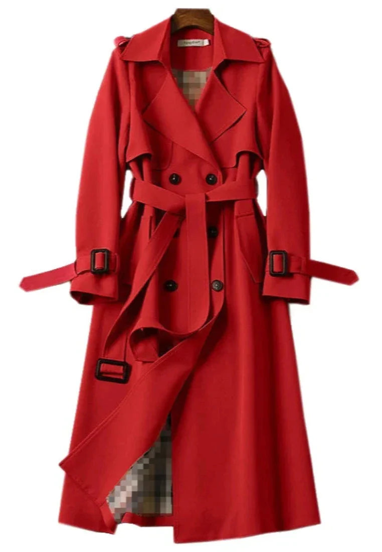 Trenchcoat met dubbele knopenrij voor dames - lange jas met ceintuur - Bakkermode.nl
