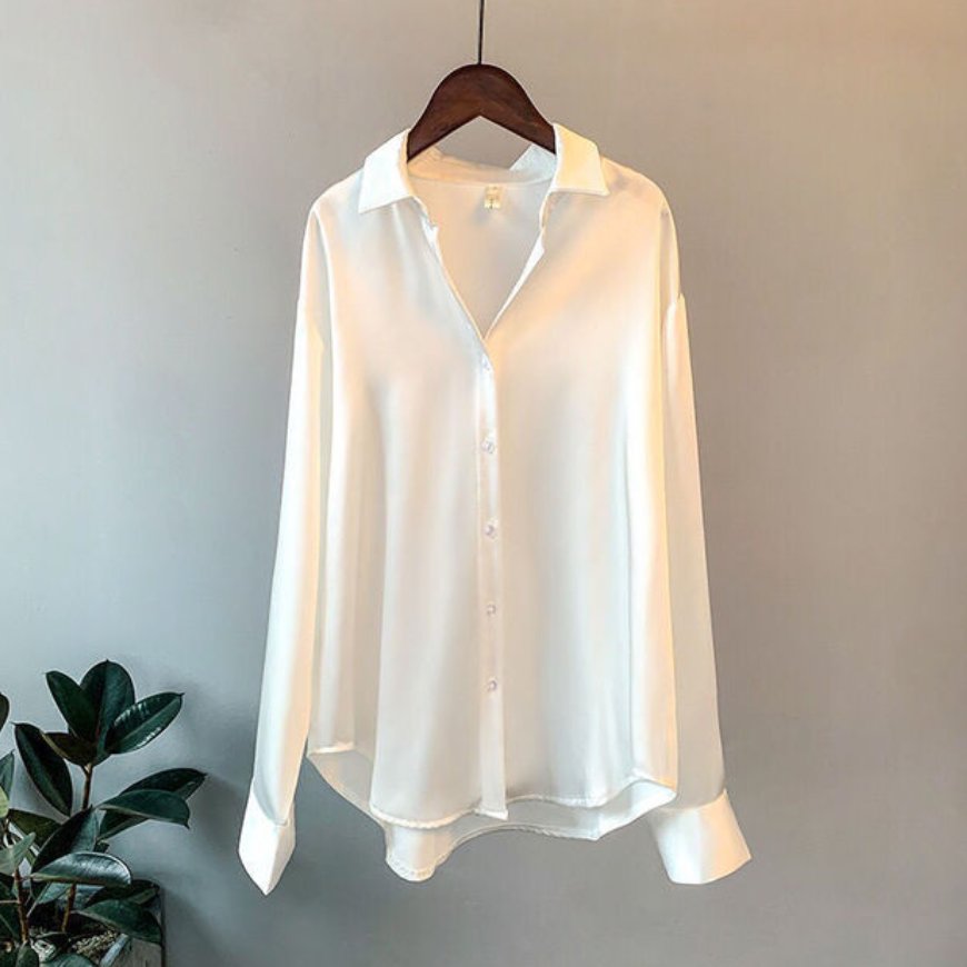 Satin damesblouse - stijlvolle button-up top met lange mouwen