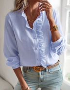 Blouse met ruffle-details - stijlvolle lange mouw top voor dames