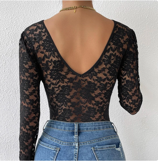 Dames kant bodysuit met elegante v-hals - veelzijdige top voor avonden en casual gelegenheden